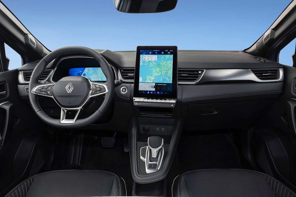 Tableau de bord du Renault Symbioz, mettant en avant l’écran tactile OpenR Link et les finitions modernes.