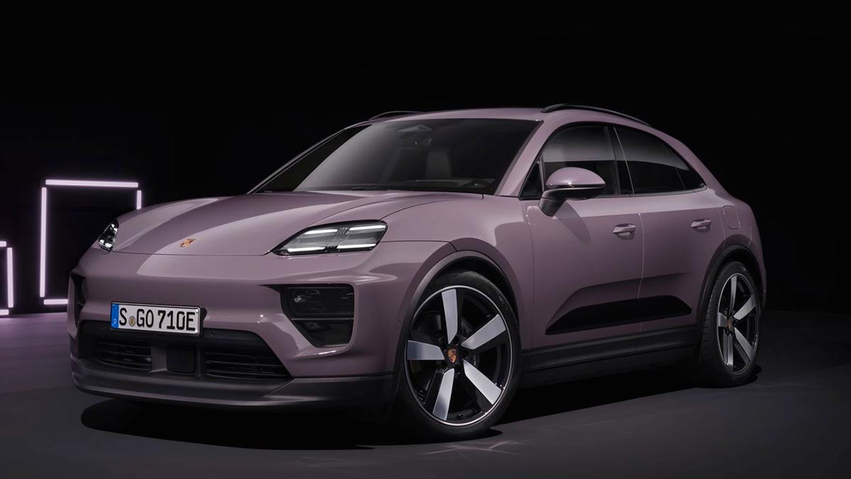 Porsche Macan électrique 2025, face avant sculptée avec feux LED Matrix et calandre aérodynamique
