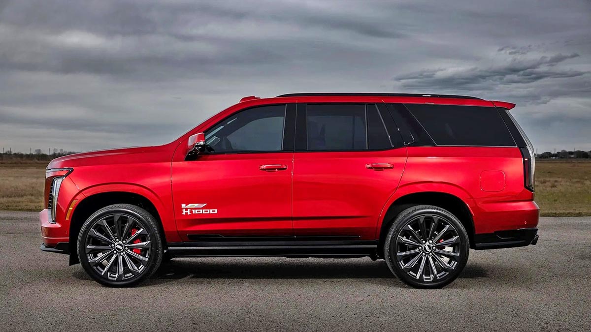 Cadillac Escalade-V Hennessey H1000 vu de profil avec badge H1000 et design massif