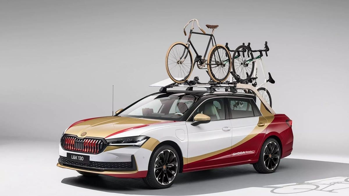 Skoda Superb L&K 130 vu de profil avec peinture multicolore et jantes 19 pouces