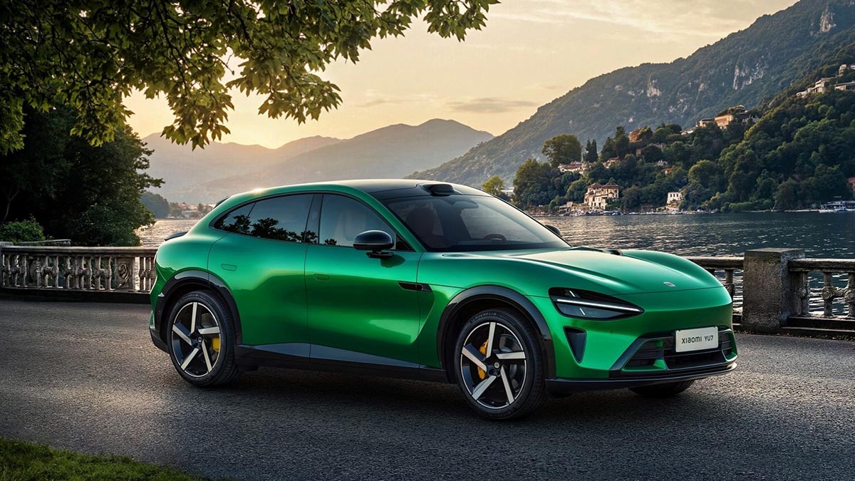 Vue latérale du Xiaomi SU7, SUV électrique au design fluide et proportions sportives
