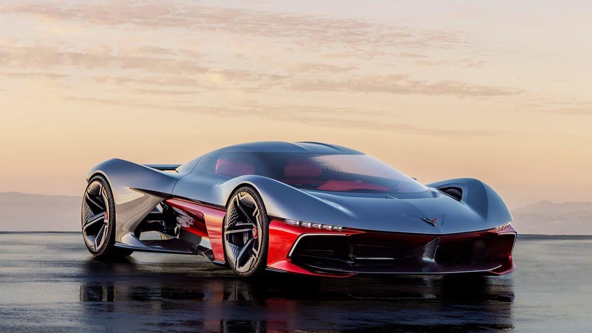 Face avant du California Corvette Concept avec signature lumineuse fine et design aérodynamique