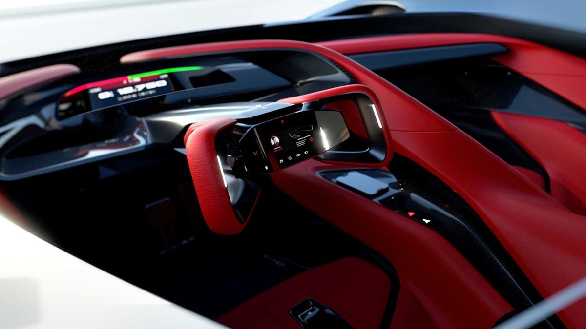  Intérieur du California Corvette Concept avec yoke et affichage tête haute