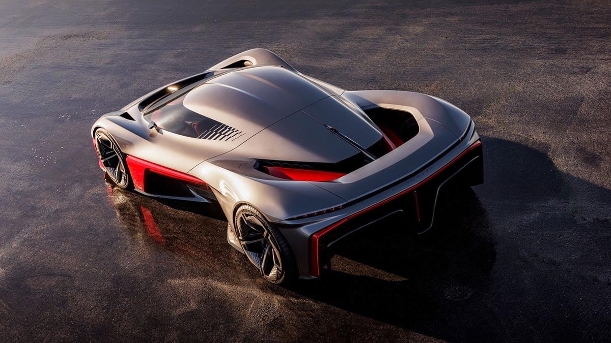 Vue arrière du California Corvette Concept avec spoiler actif et diffuseur carbone