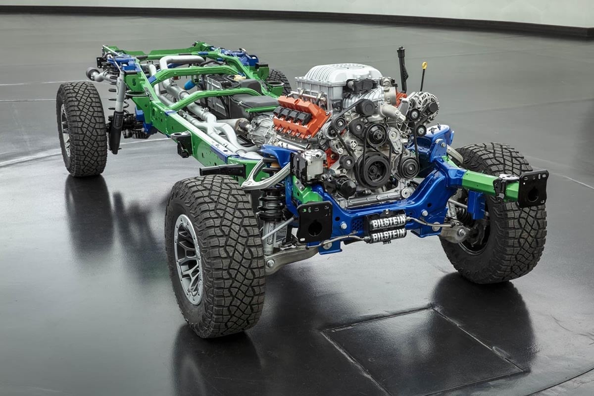 Châssis du Ram TRX 2026 avec suspensions renforcées et architecture tout-terrain