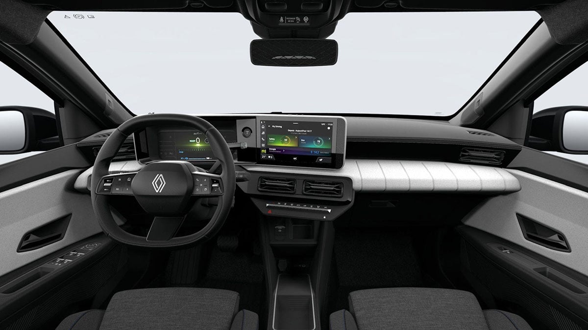 Intérieur du Renault 4 VAN avec écran tactile R-Link et volant multifonction