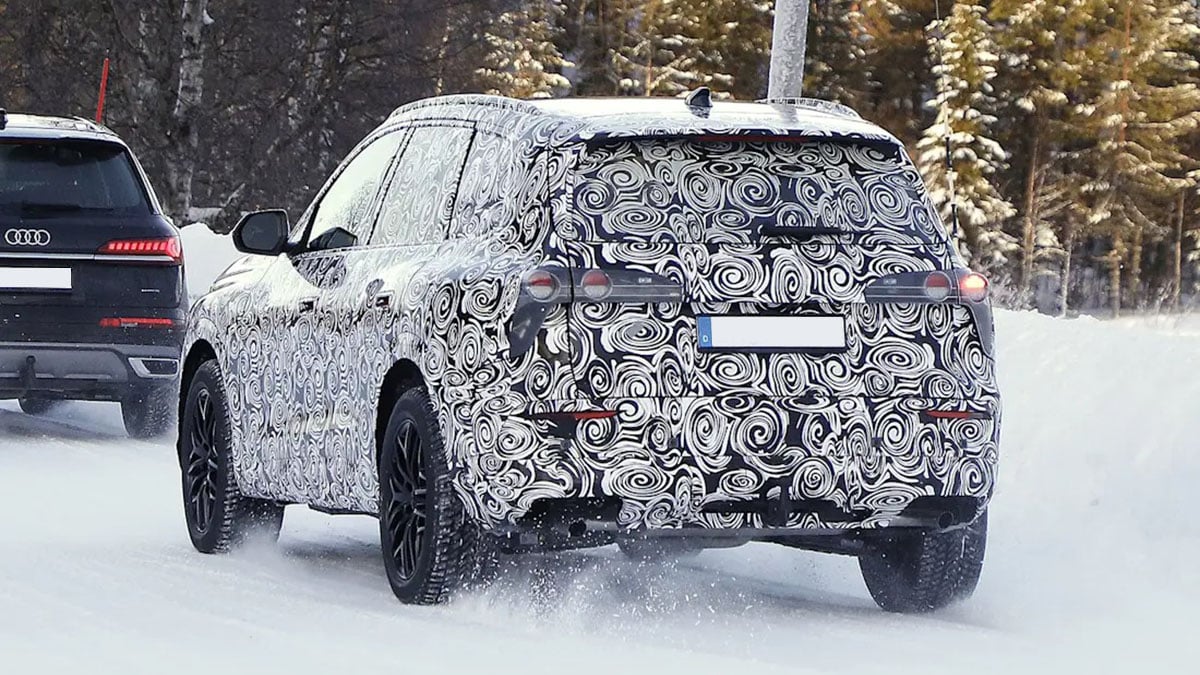 Partie arrière de l’Audi Q9 2026 camouflée en phase de test