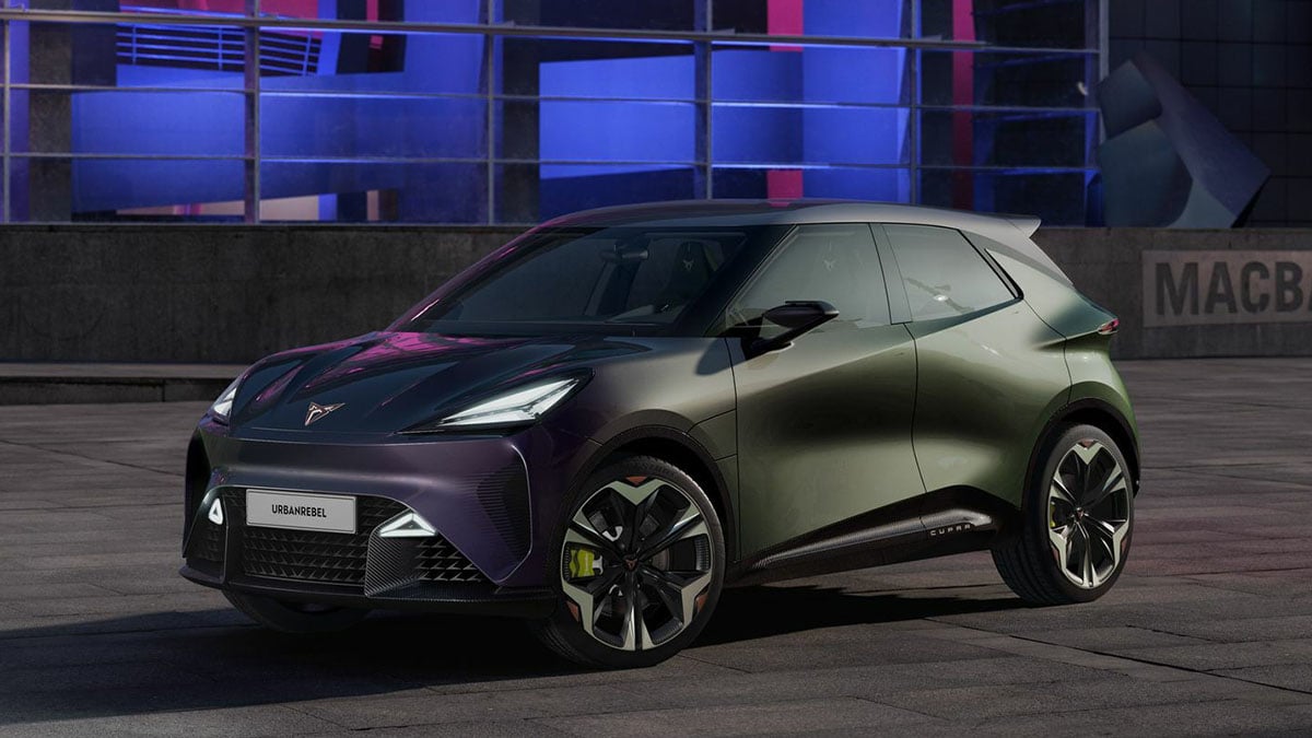 Face avant de la CUPRA Raval 2026 avec feux triangulaires et signature lumineuse LED