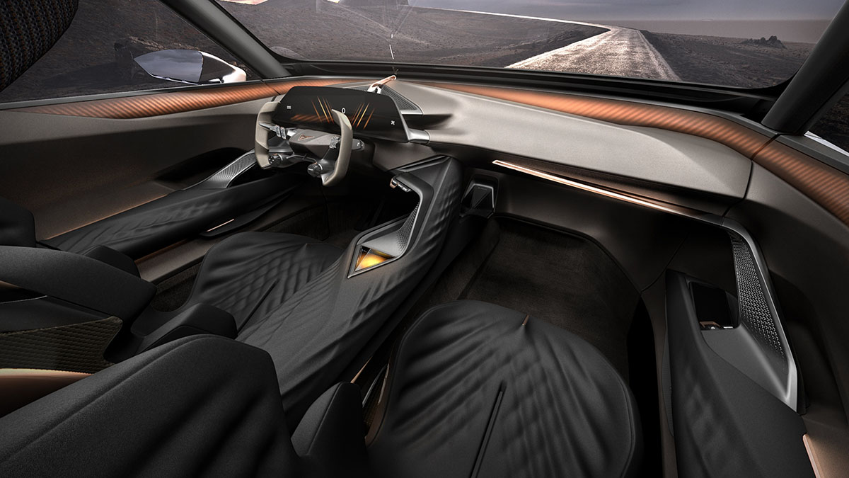 Intérieur du CUPRA Tindaya avec double écran et volant yoke futuriste