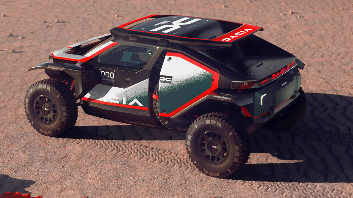 Prototype Dacia Sandrider sur piste en terre au Rallye-Raid Portugal 2025