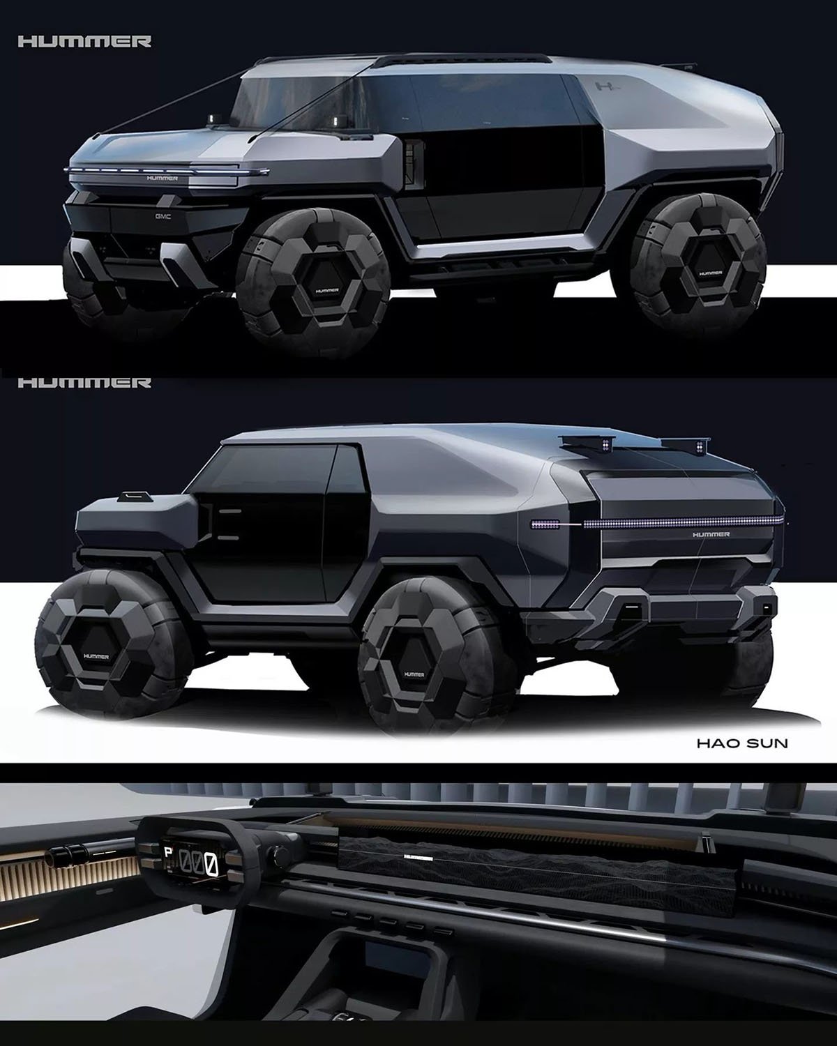 Intérieur du GMC Hummer HEV Peak Concept, avec style futuriste et minimaliste