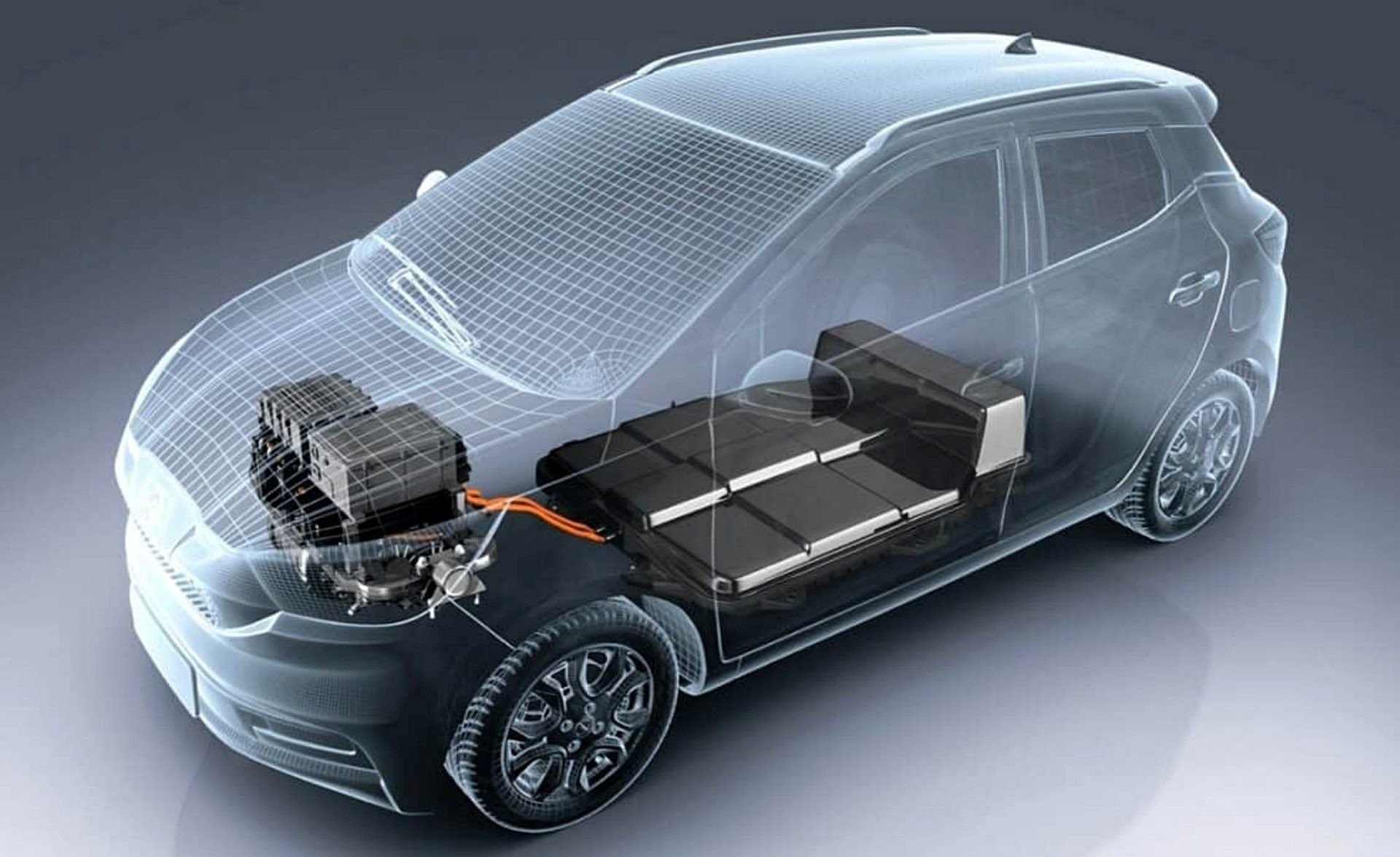  Illustration en transparence d’une voiture électrique montrant l’emplacement de la batterie au sodium