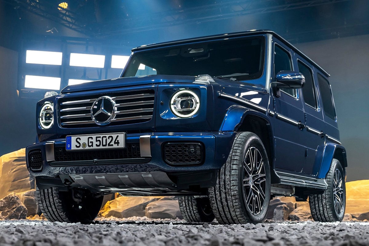 Avant anguleux du Mercedes G mini électrique avec signature visuelle G-Class