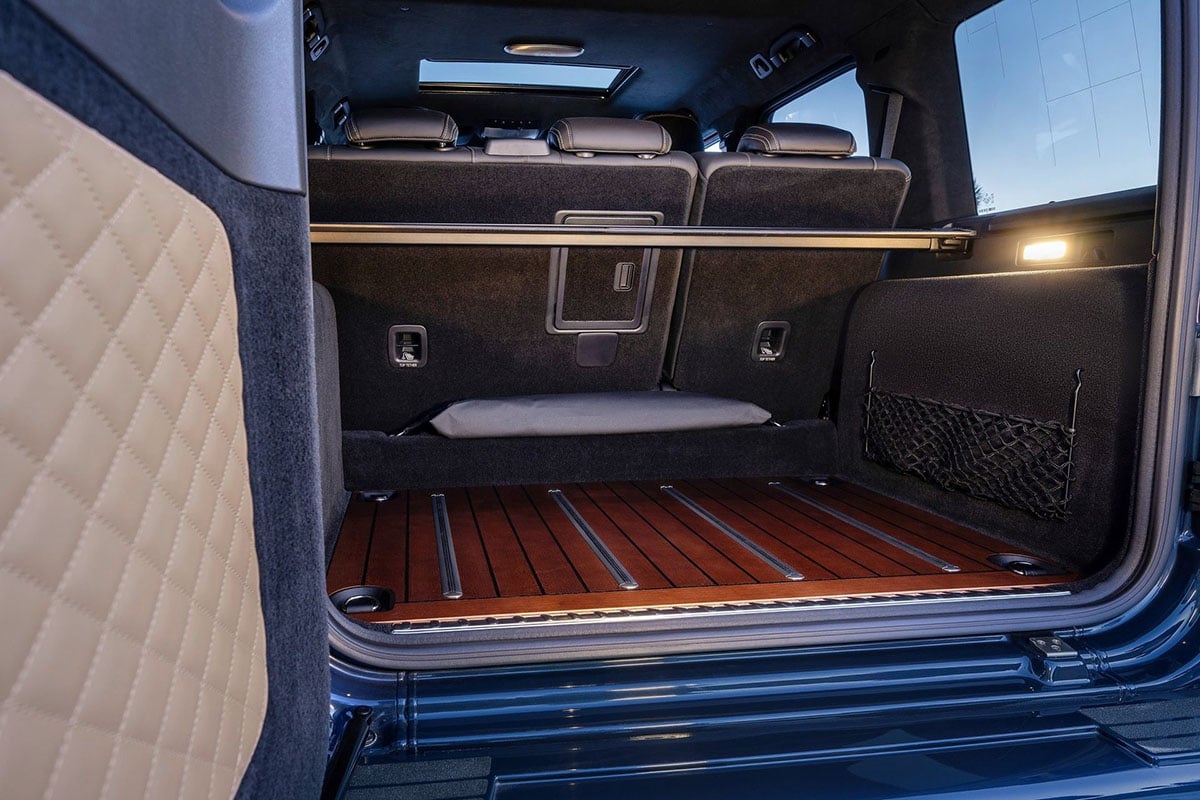 Espace de chargement du Mercedes G mini avec ouverture latérale prévue