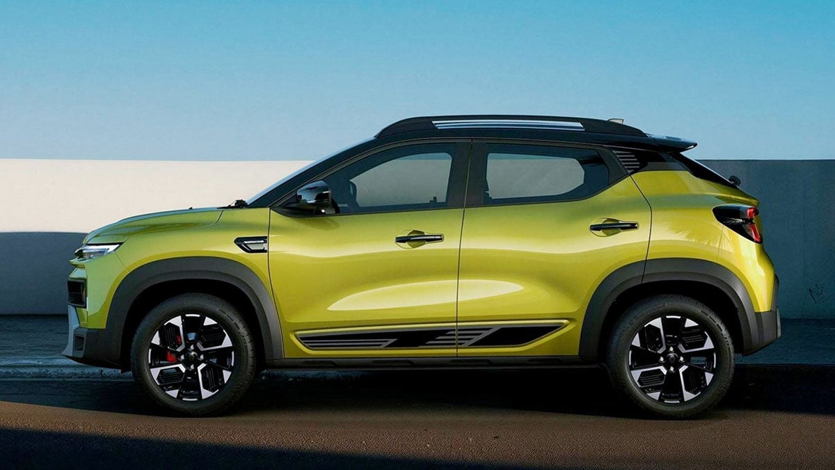 Renault Kiger 2026 SUV coupé compact de 3,99 m vu de profil avec design dynamique