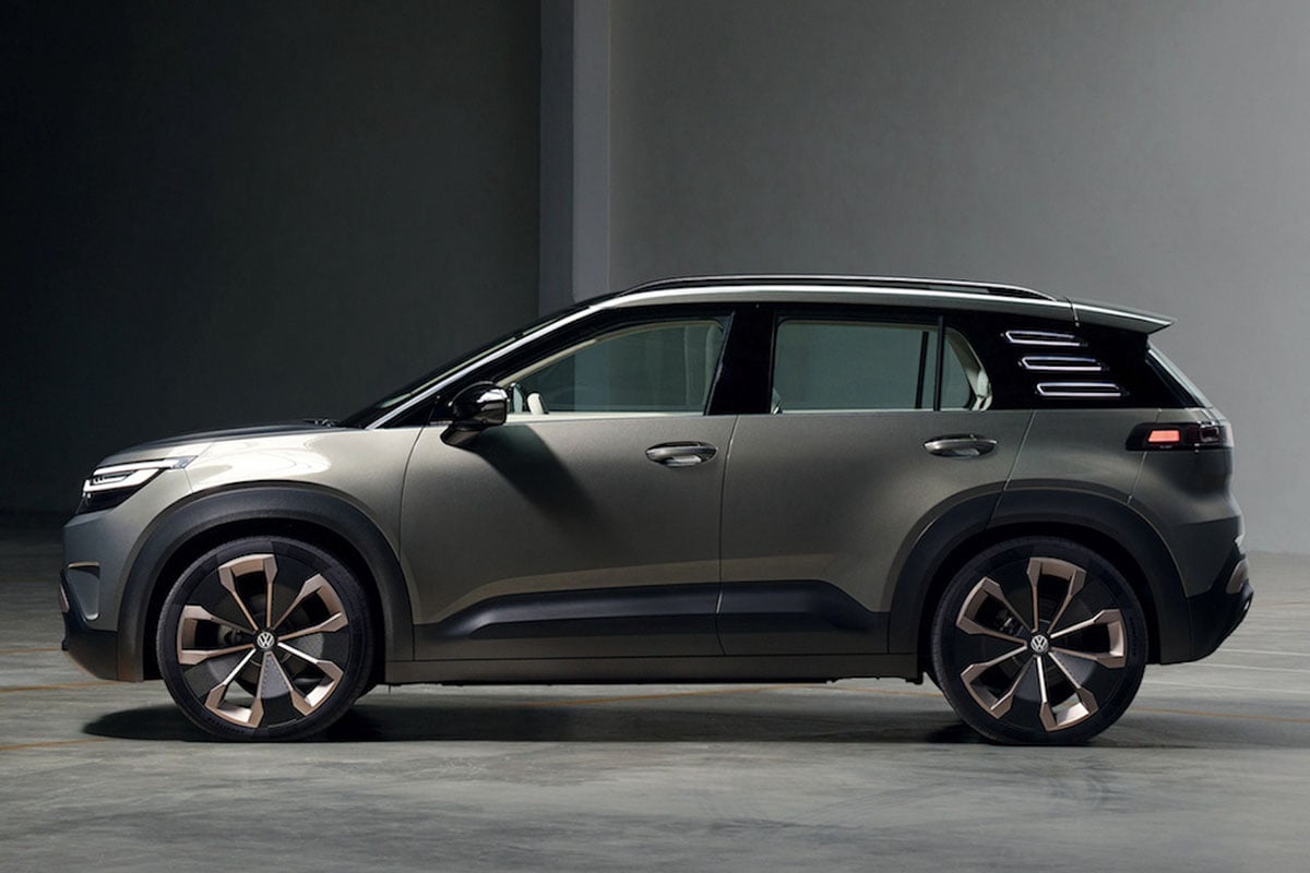 Profil du Volkswagen ID. Cross avec jantes de 20 pouces et lignes aérodynamiques