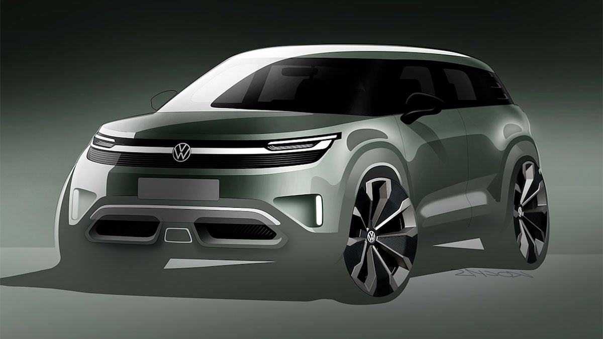 Concept Volkswagen SUV urbain électrique vue 3/4 avant avec phares LED et bouclier massif