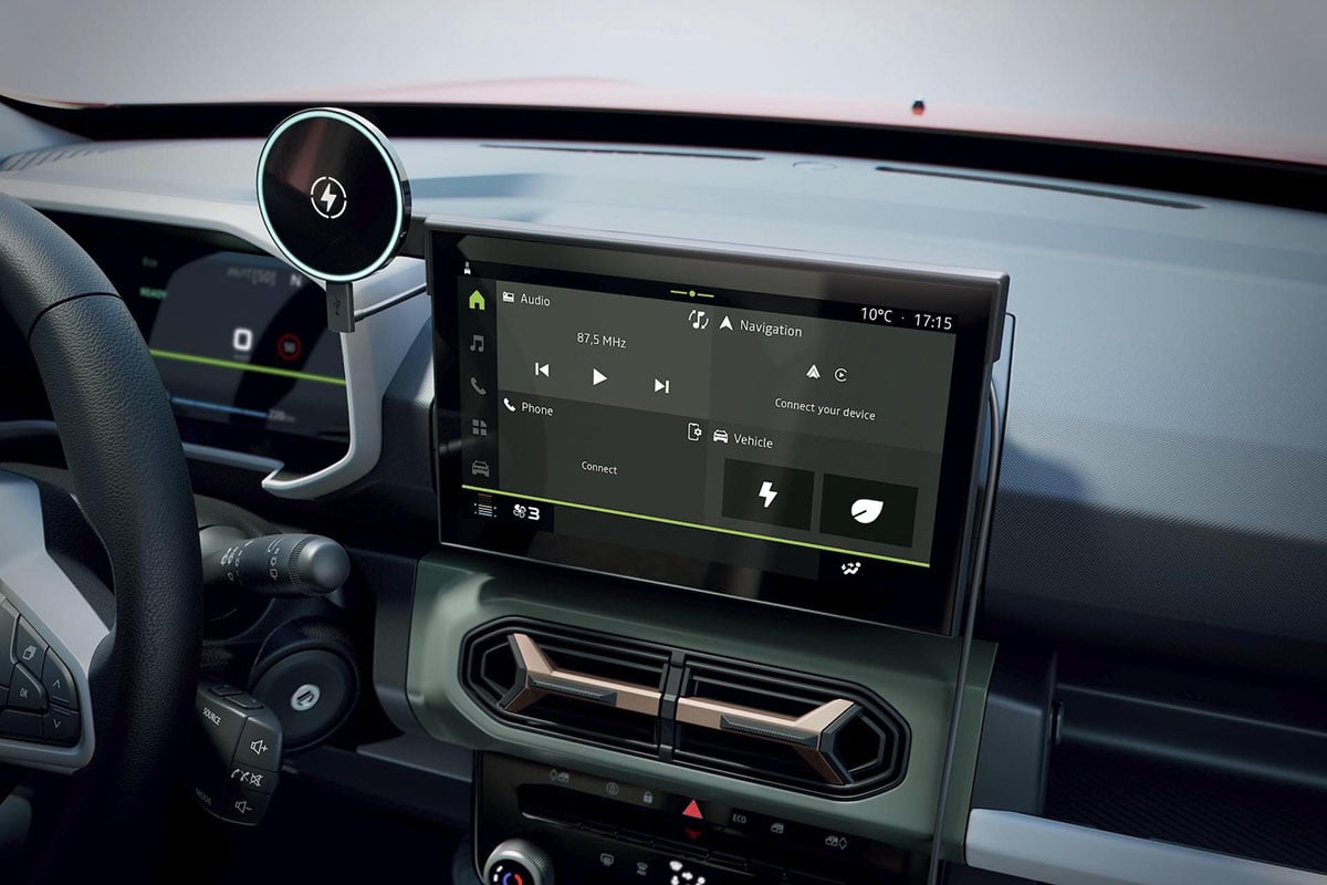 Interface numérique du Dacia Spring 2026 avec affichage moderne et navigation intuitive