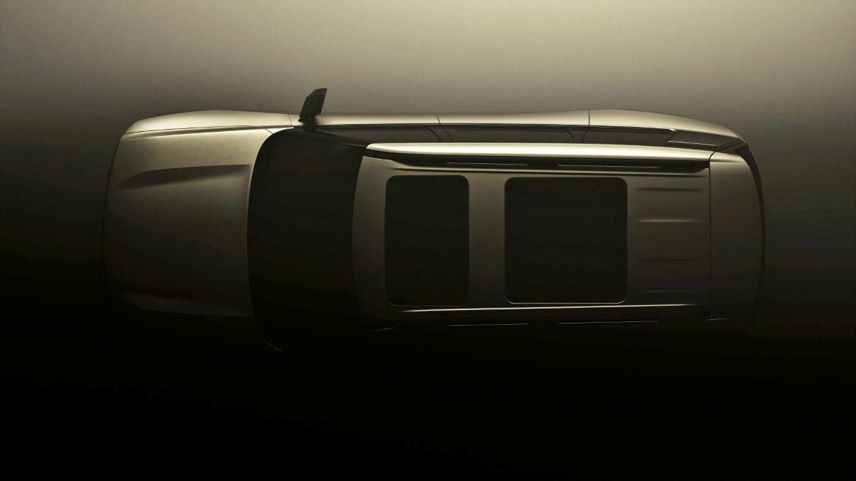 Vue plongeante du Kia Telluride 2027 révélant sa silhouette anguleuse et son toit flottant  