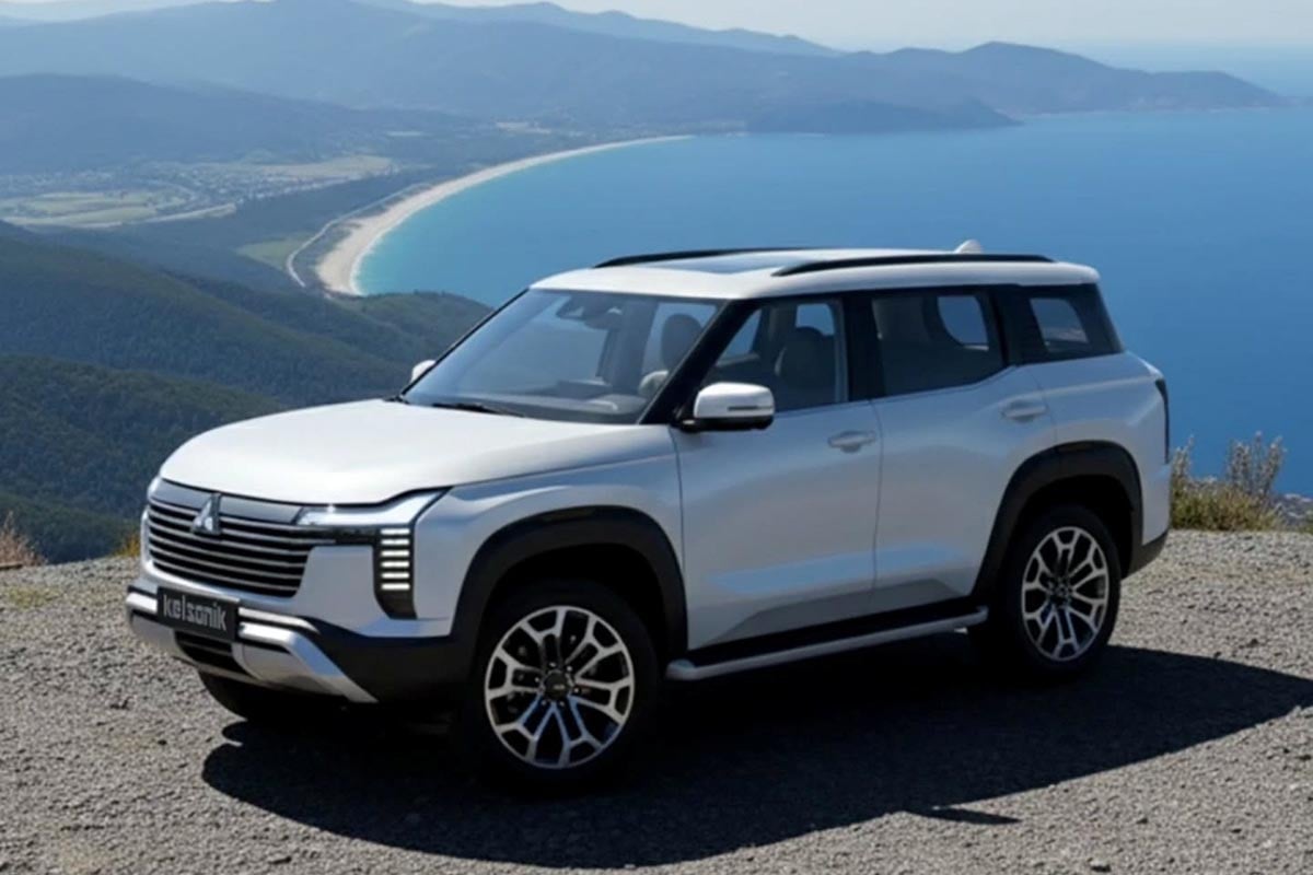 Mitsubishi Pajero 2026 vu de profil avec proportions imposantes et design tout-terrain 
