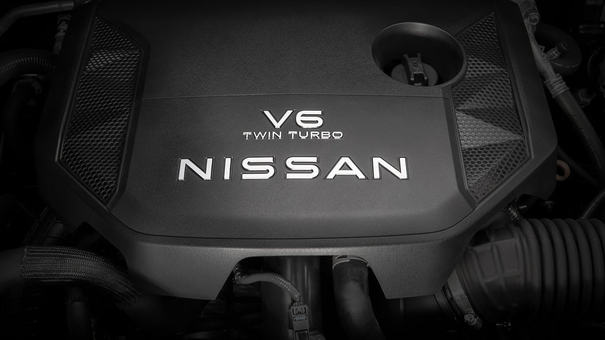 Moteur V6 hybride du Nissan Xterra 2027 en gros plan avec éléments électrifiés visibles