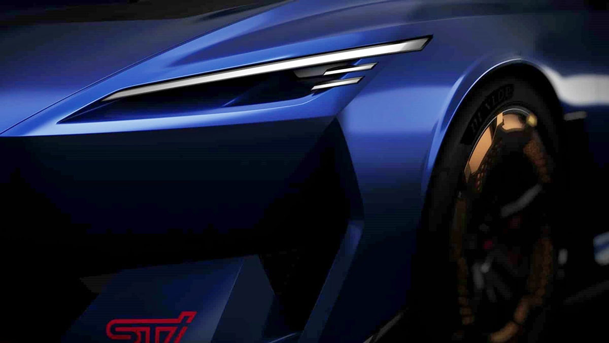 Teaser lumineux du Subaru E-STI Concept 2025, prototype électrique de future sportive STI