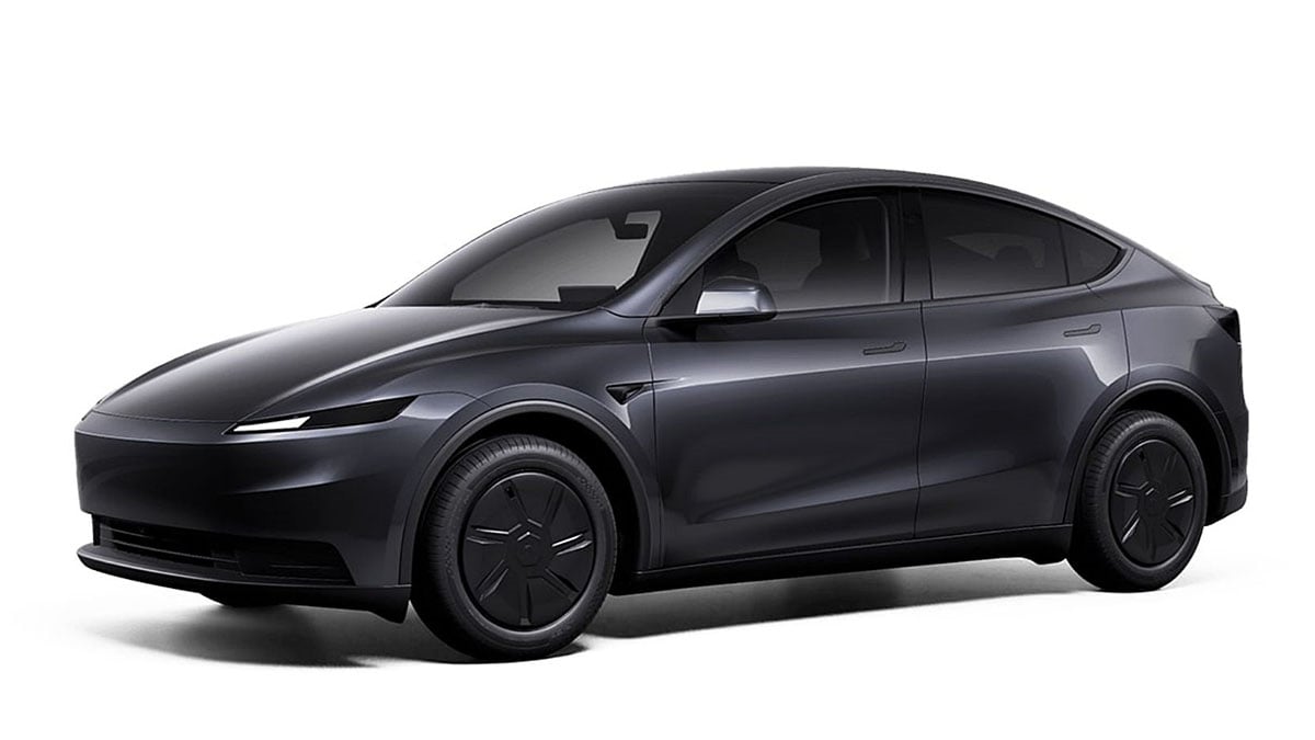 Face avant du Tesla Model Y Standard, signature LED et calandre lisse