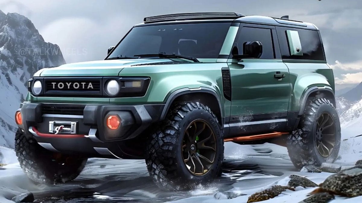 Vue de face supposée du Toyota Land Cruiser FJ, avec calandre verticale et phares ronds néo-rétro